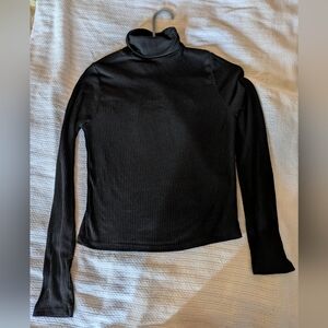 Black Ribbed Turtleneck Top